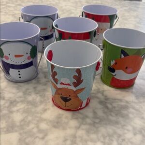 Festive Light Blue Reindeer Tin Favor Bucket - Holiday Party Favors